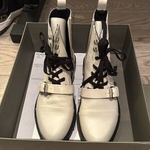 All saints lace up white leather combat boots